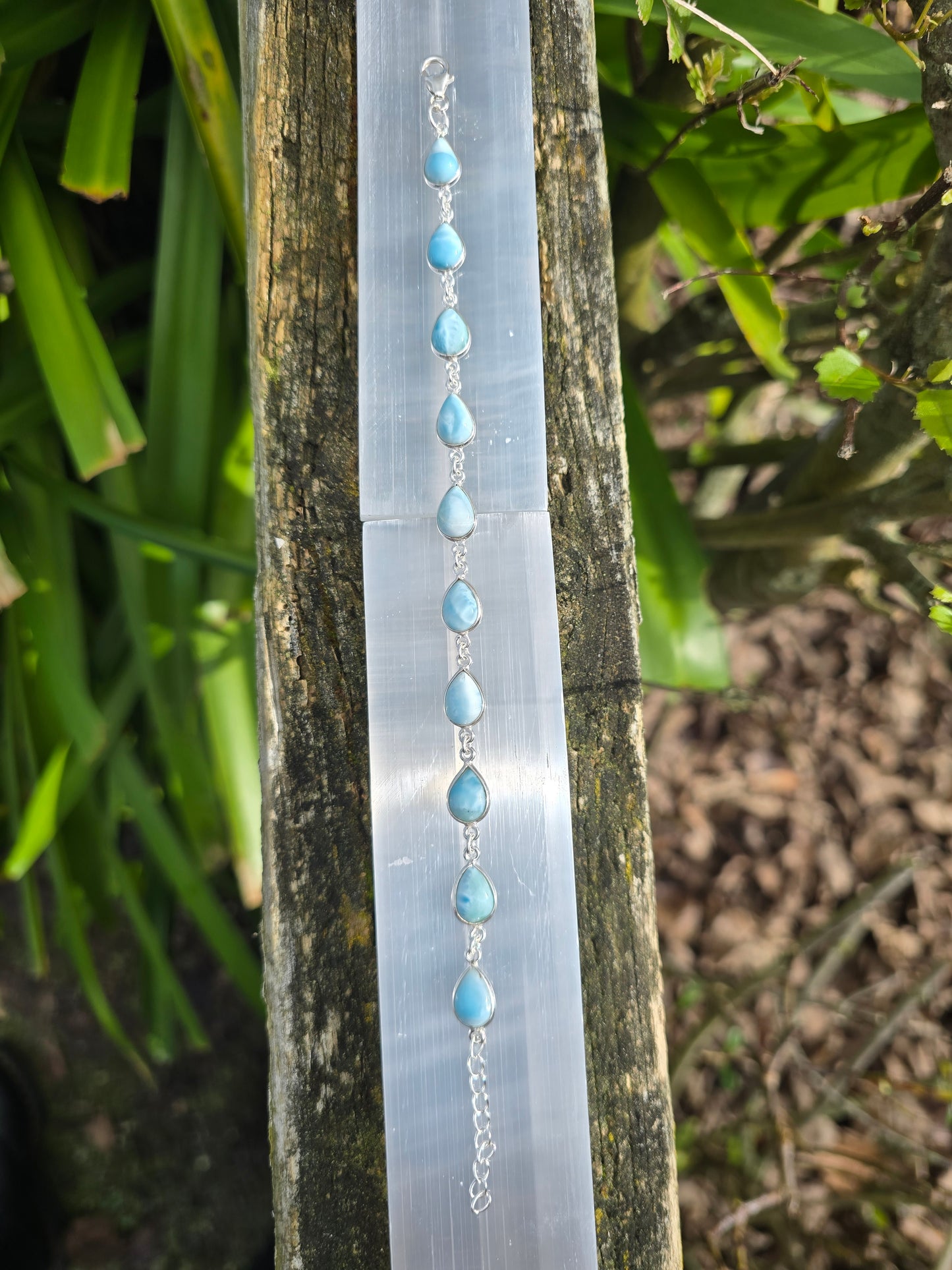 Larimar Teardrop | Polished Sterling Silver Adjustable Bracelet G