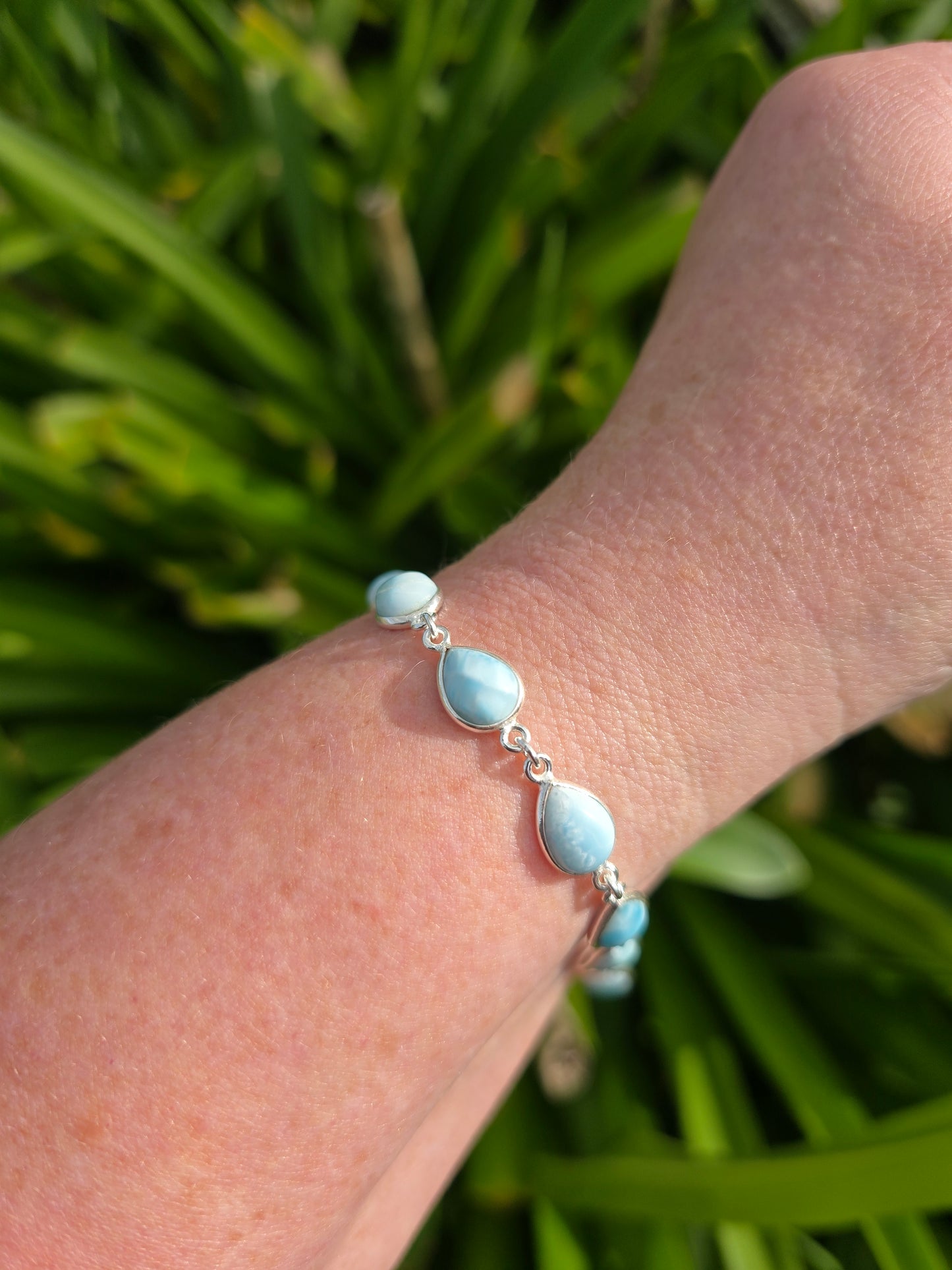 Larimar Teardrop | Polished Sterling Silver Adjustable Bracelet G