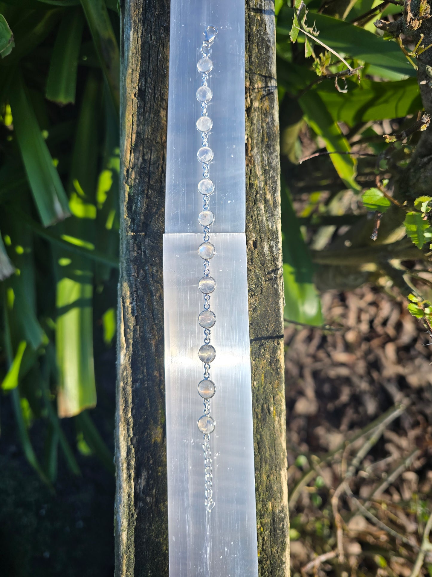 Rainbow Moonstone Round | Polished Sterling Silver Adjustable Bracelet F