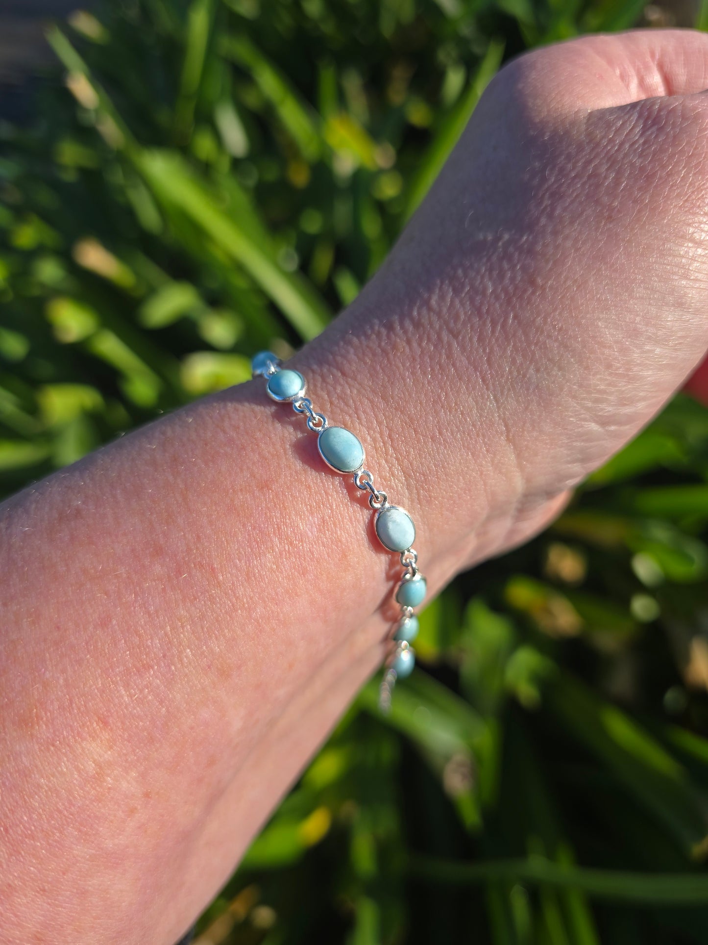Larimar Oval | Polished Sterling Silver Adjustable Bracelet D