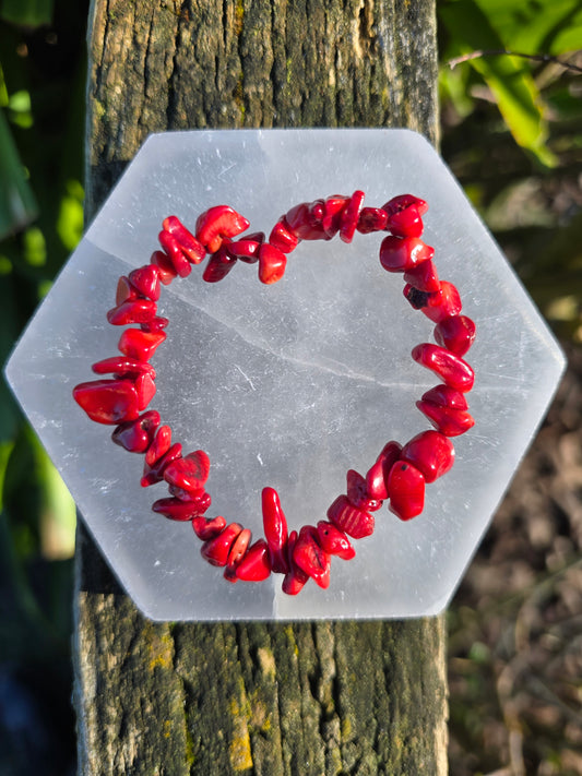 Red Coral Crystal Chip Bracelet