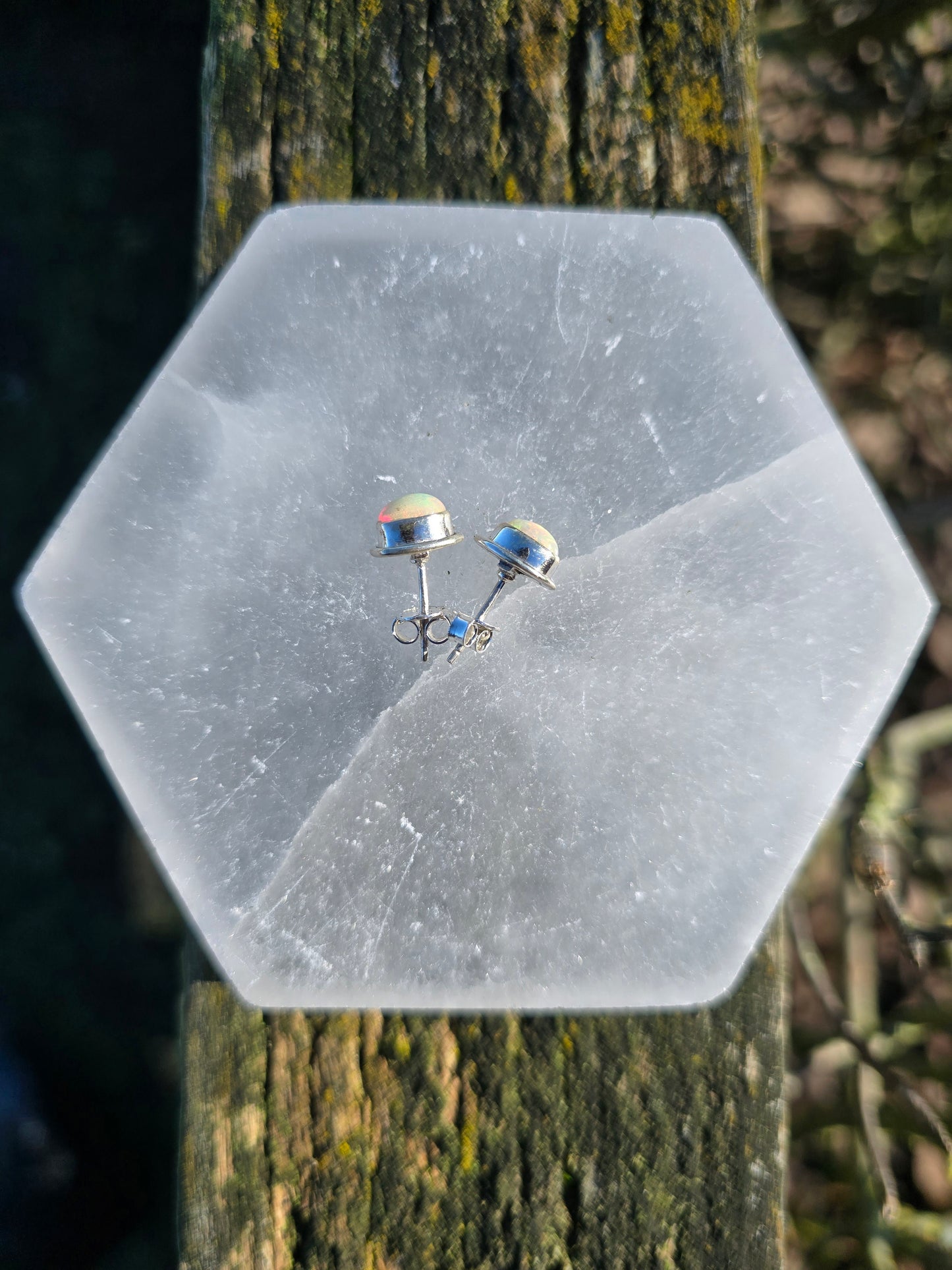 Ethiopian Opal | Polished Sterling Silver Stud Earrings Oval 8mm