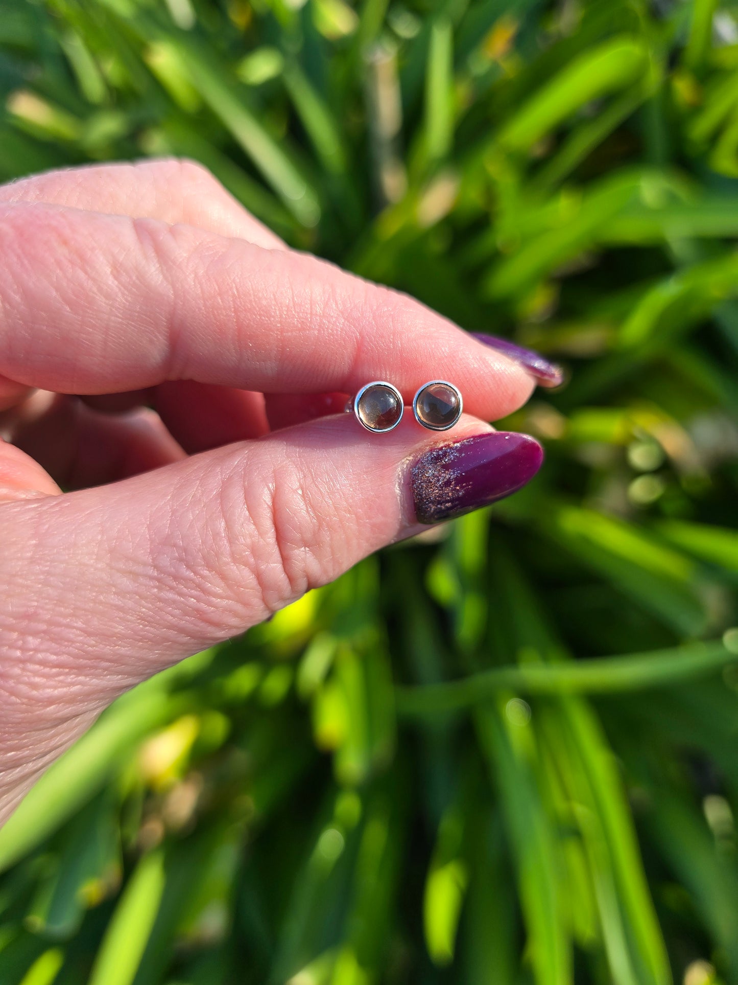 Smoky Quartz | Polished Sterling Silver Stud Earrings Round 6mm