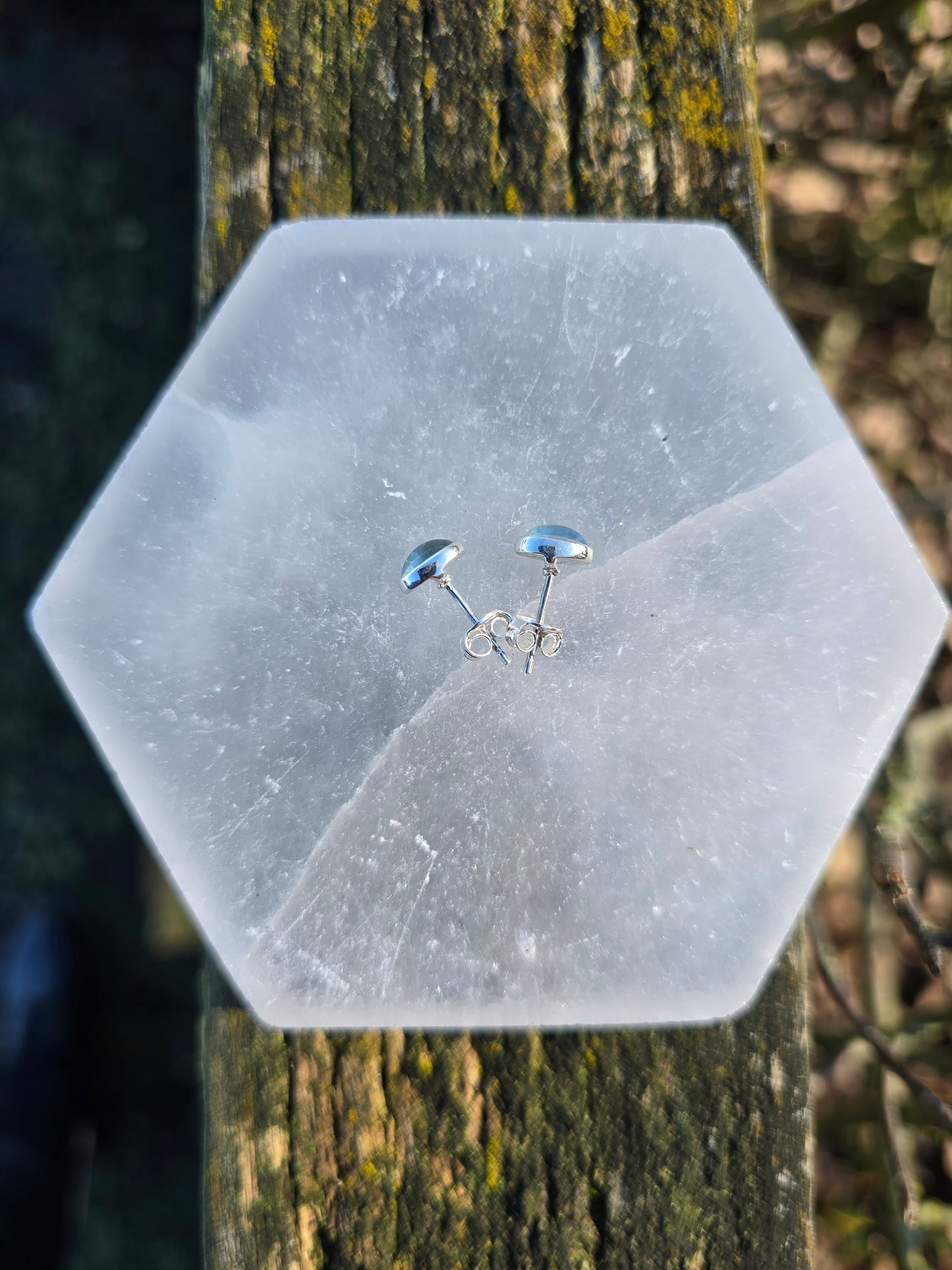 Blue Topaz | Polished Sterling Silver Stud Earrings Oval 8mm