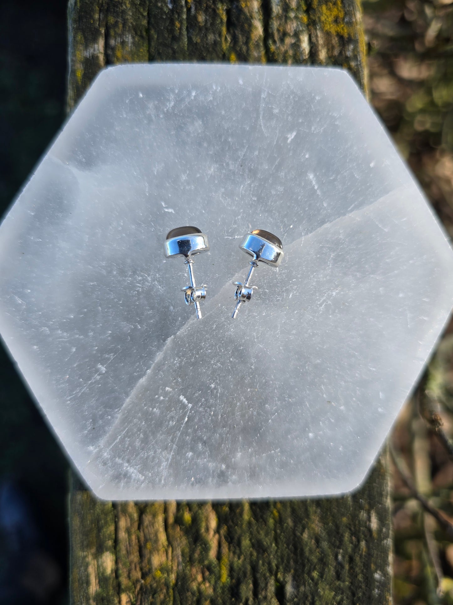 Smoky Quartz | Polished Sterling Silver Stud Earrings Oval 7mm