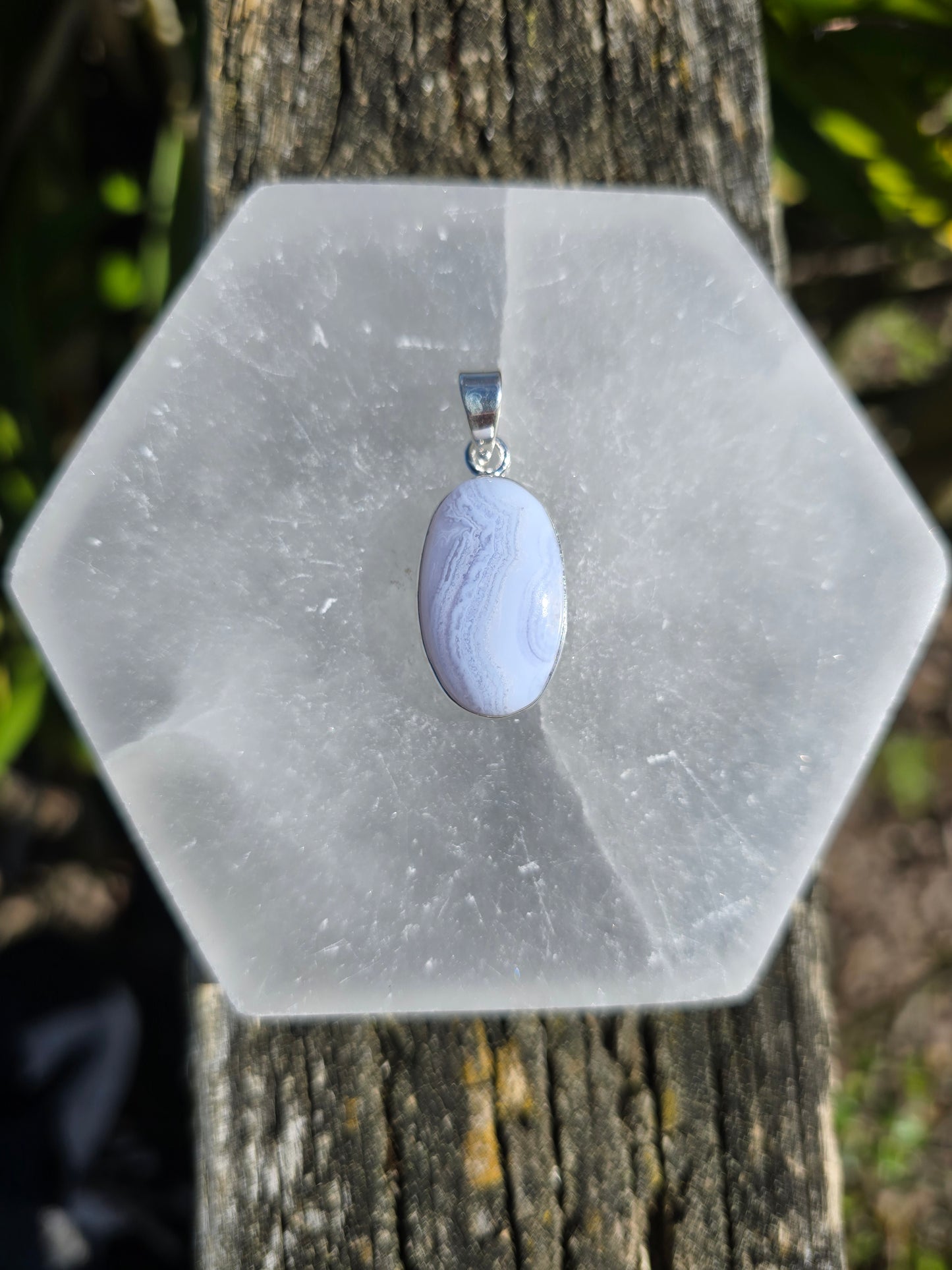 Blue Lace Agate | Polished Sterling Silver Pendant C