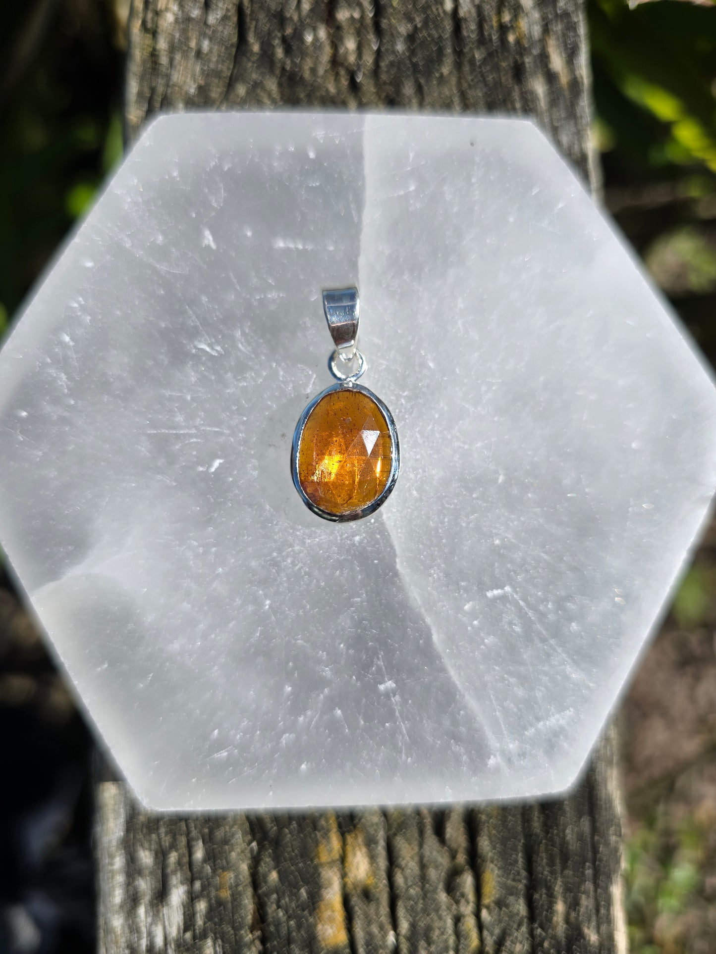 Orange Kyanite | Rose Cut Sterling Silver Pendant B