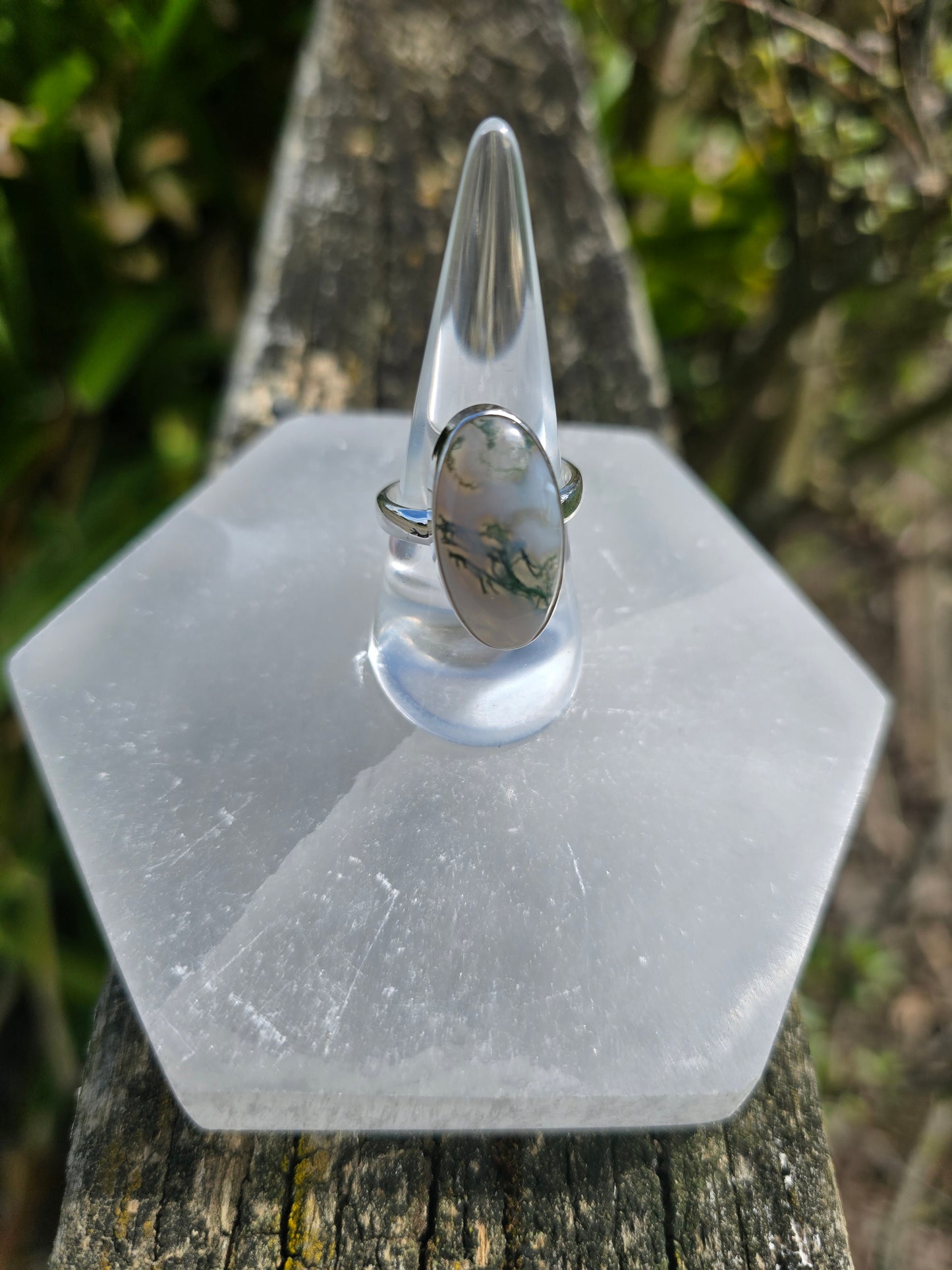 Moss Agate | Polished Sterling Silver Adjustable Ring C