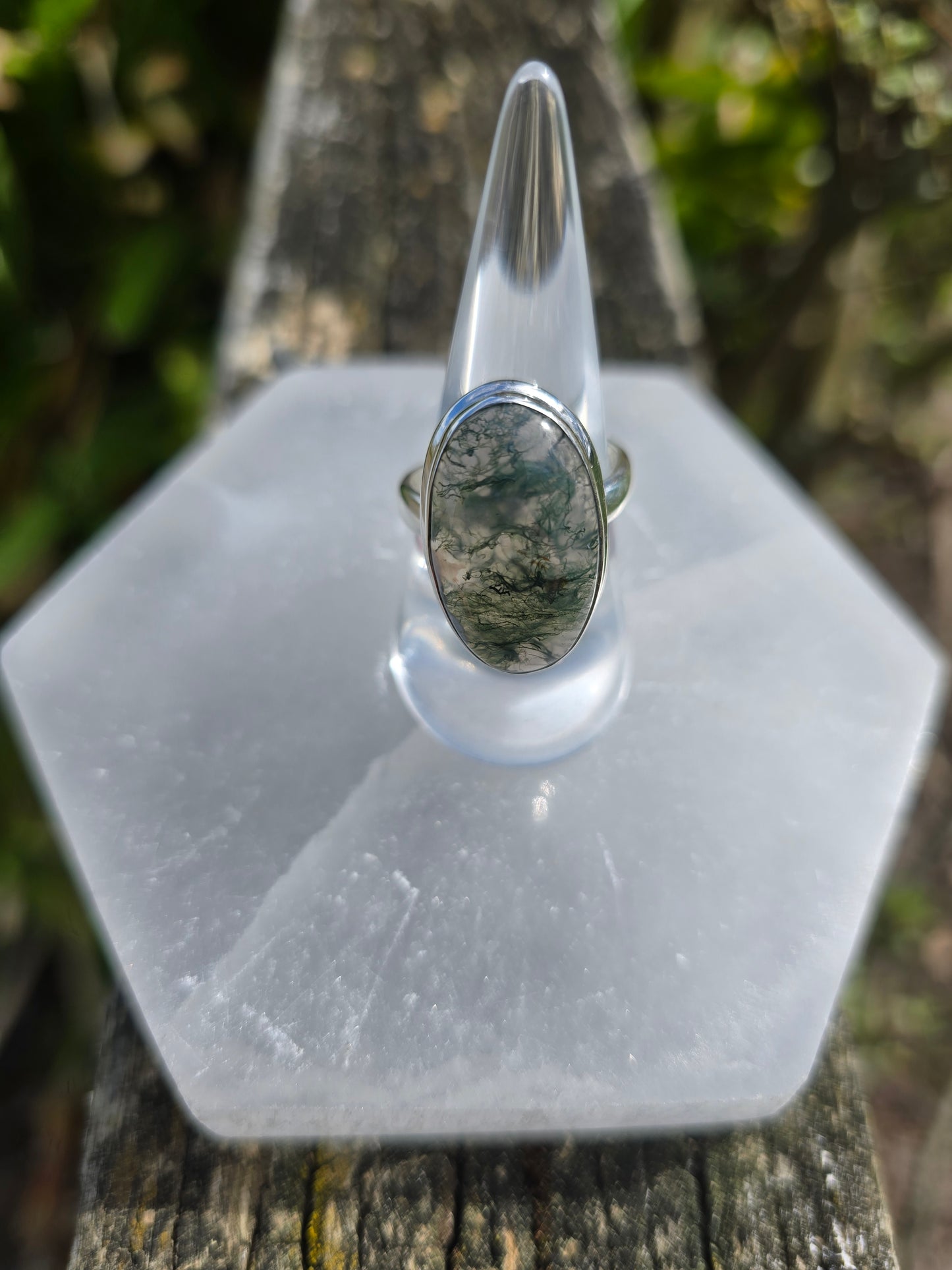 Moss Agate | Polished Sterling Silver Adjustable Ring D