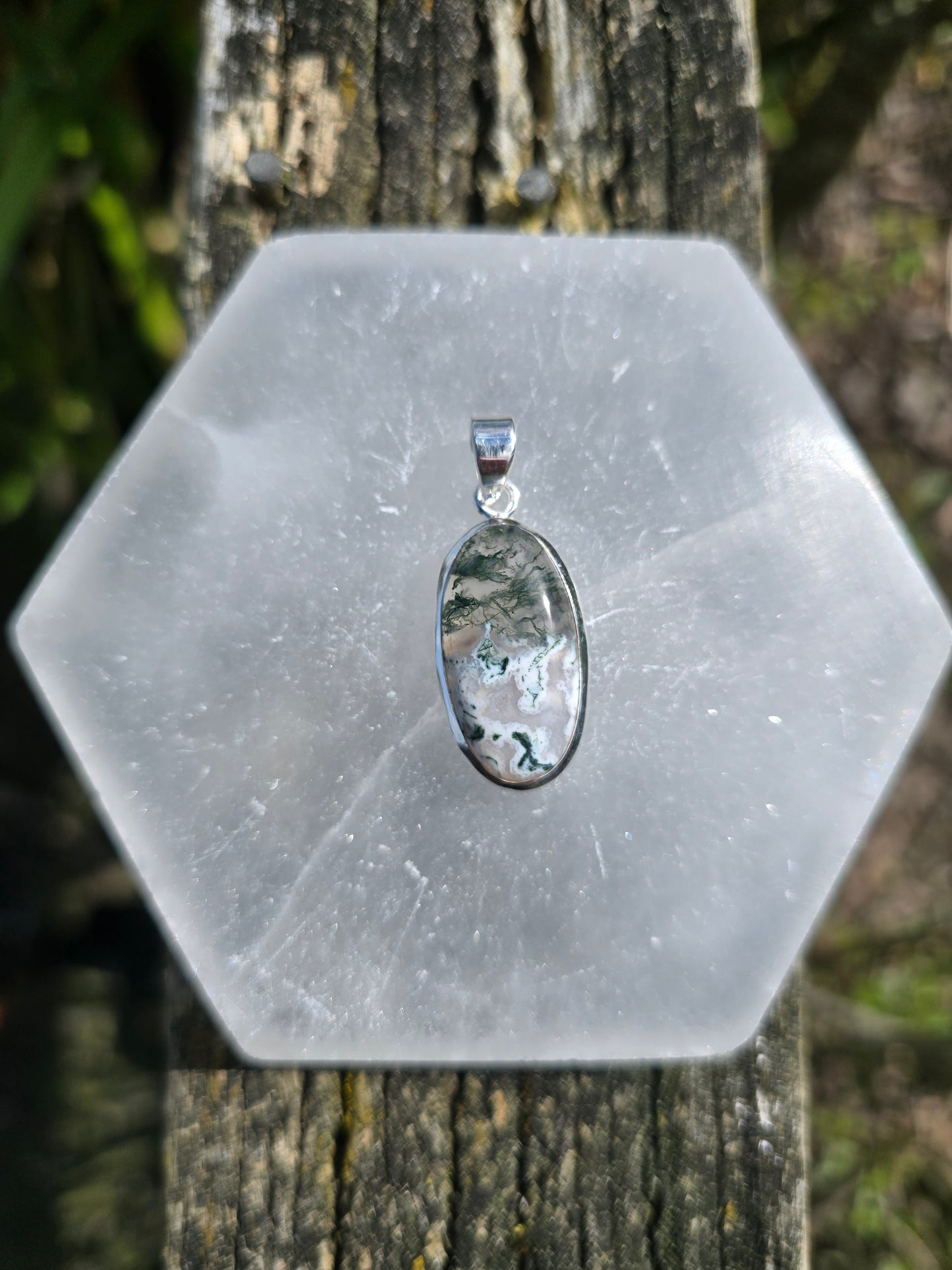 Moss Agate | Polished Sterling Silver Pendant G