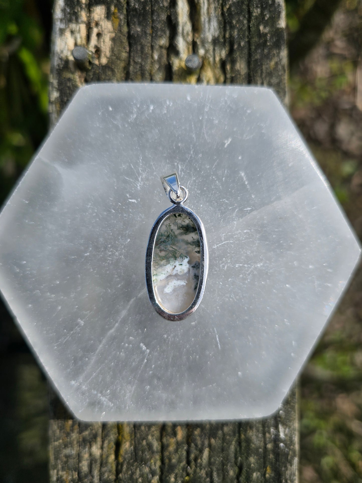 Moss Agate | Polished Sterling Silver Pendant G