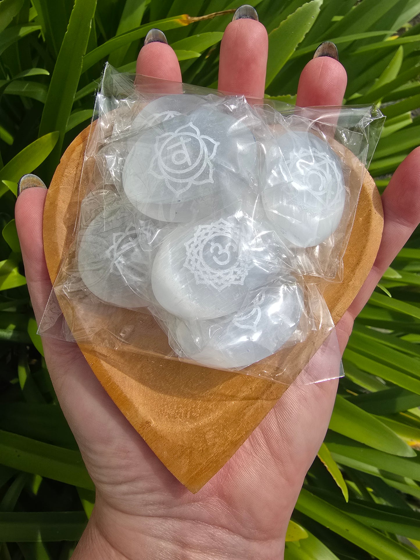 Selenite Chakra Mini Palm Stone Set x7