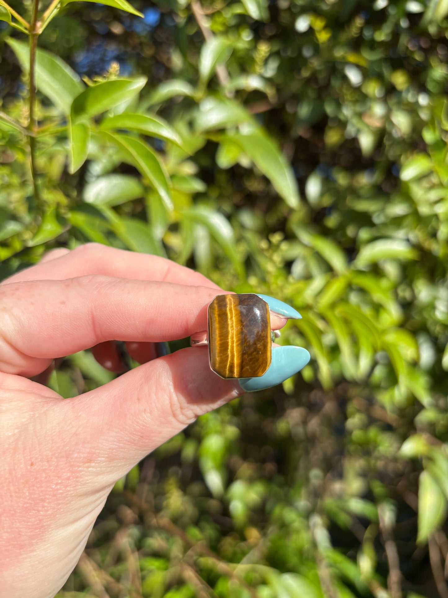 Tigers Eyes | Polished Cut Sterling Silver Adjustable Ring A