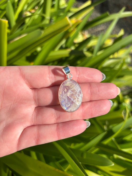 Rainbow Moonstone | Polished Sterling Silver Pendant D