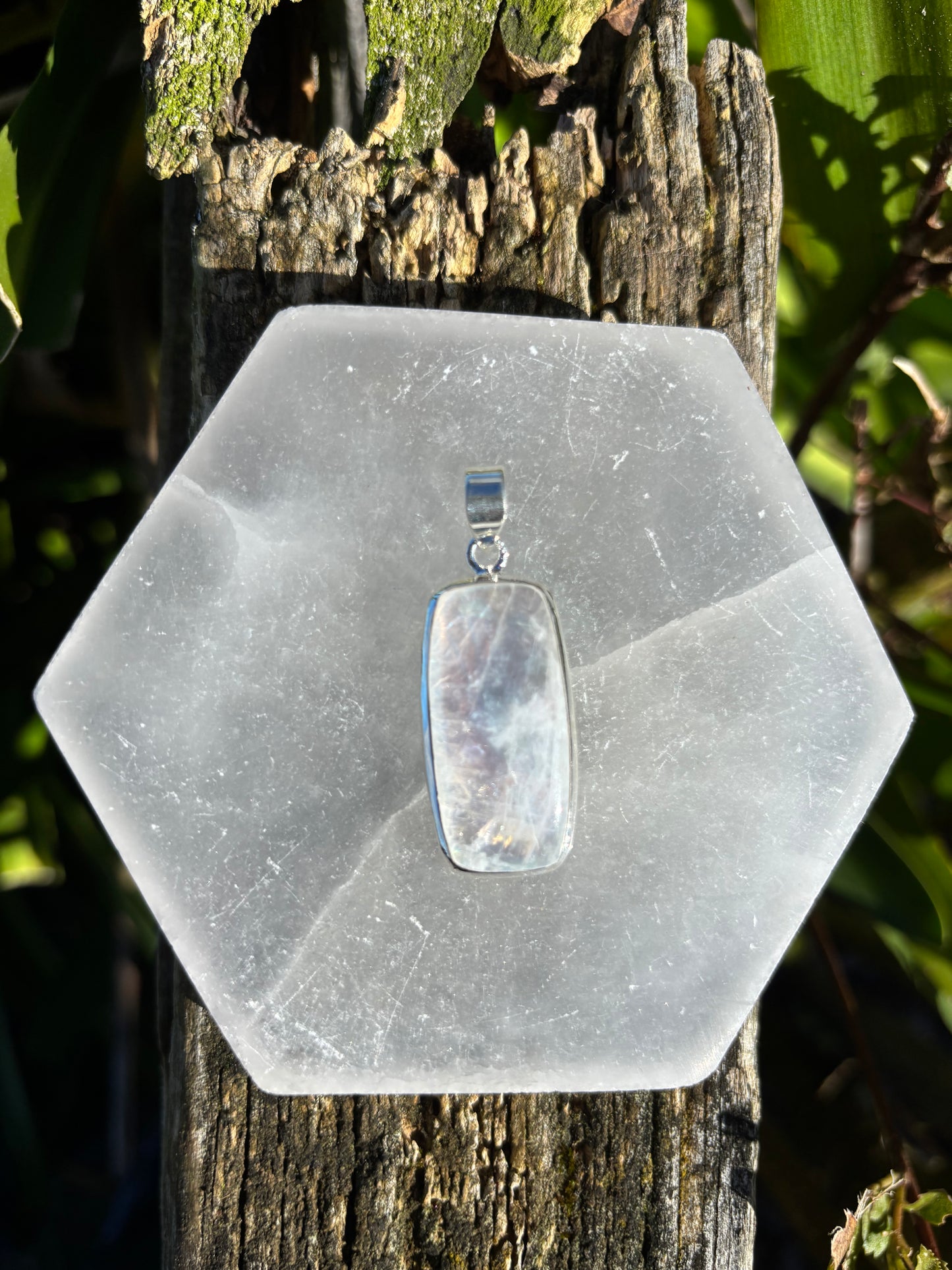 Rainbow Moonstone | Polished Sterling Silver Pendant C