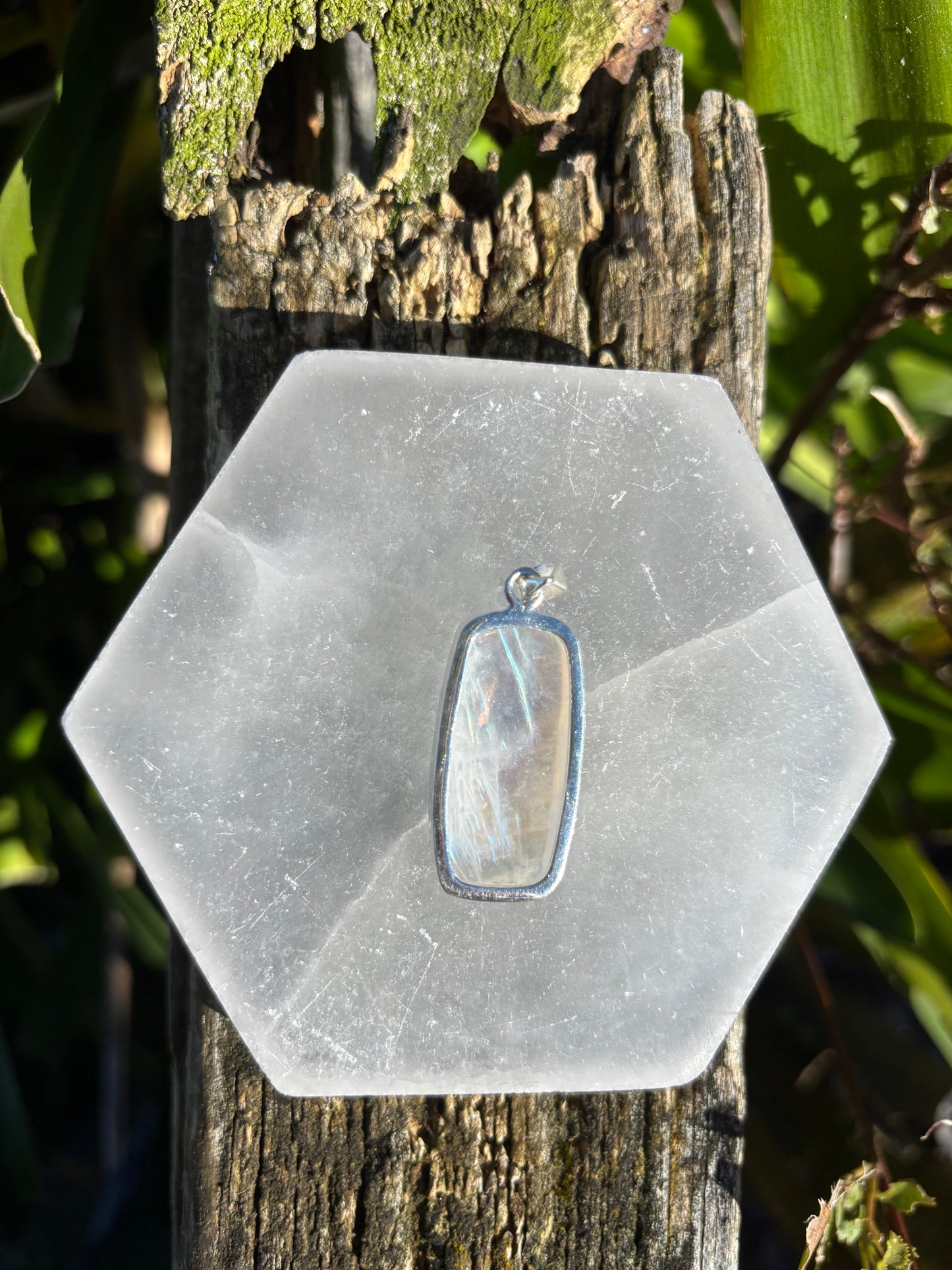 Rainbow Moonstone | Polished Sterling Silver Pendant C