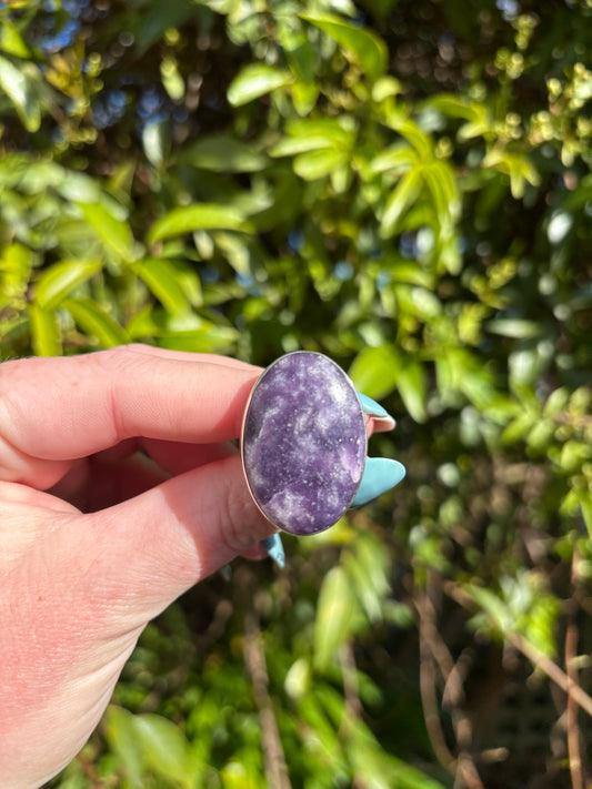 Lepidolite | Polished Sterling Silver Adjustable Ring B
