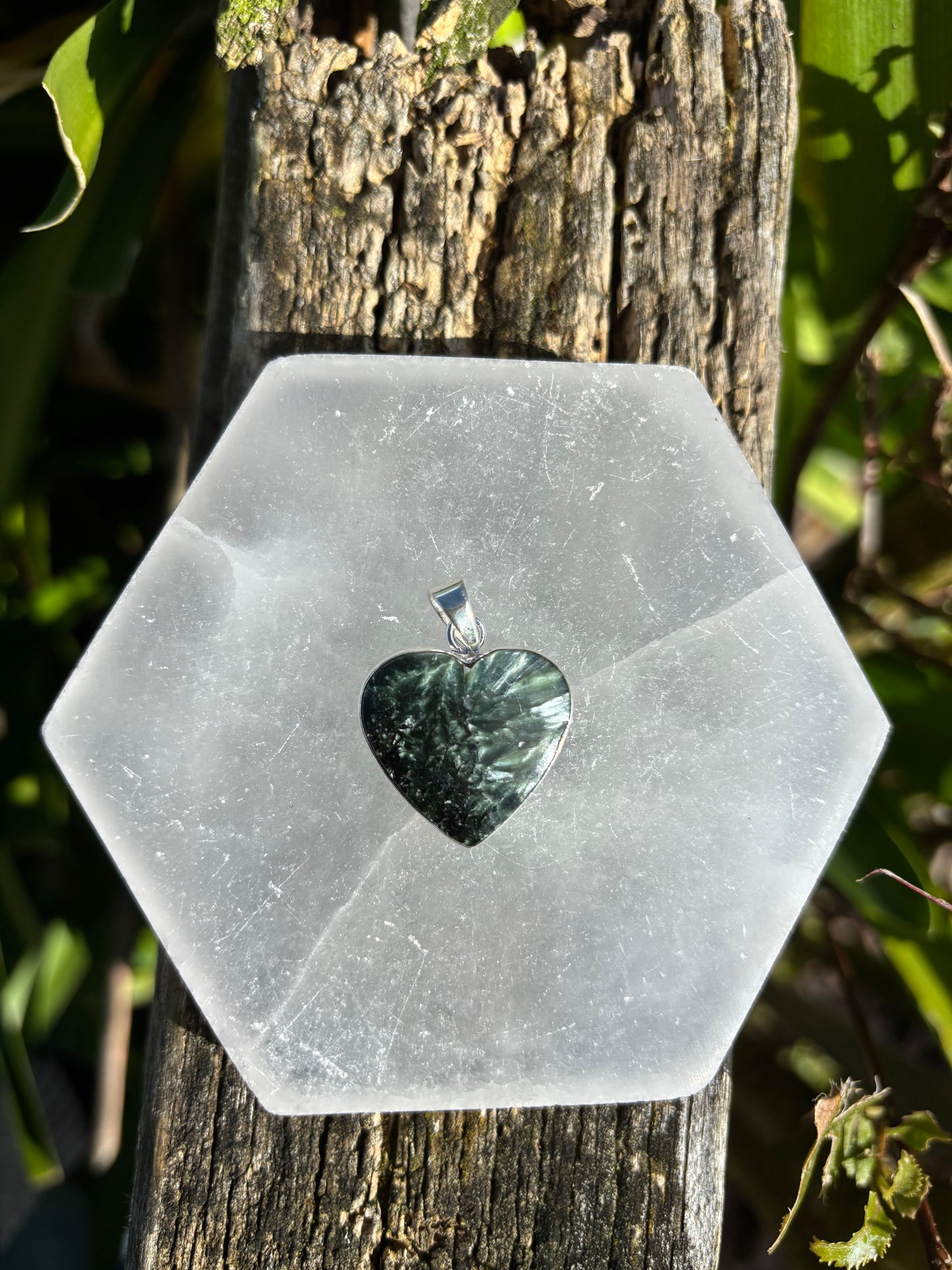 Seraphinite Heart | Polished Sterling Silver Pendant