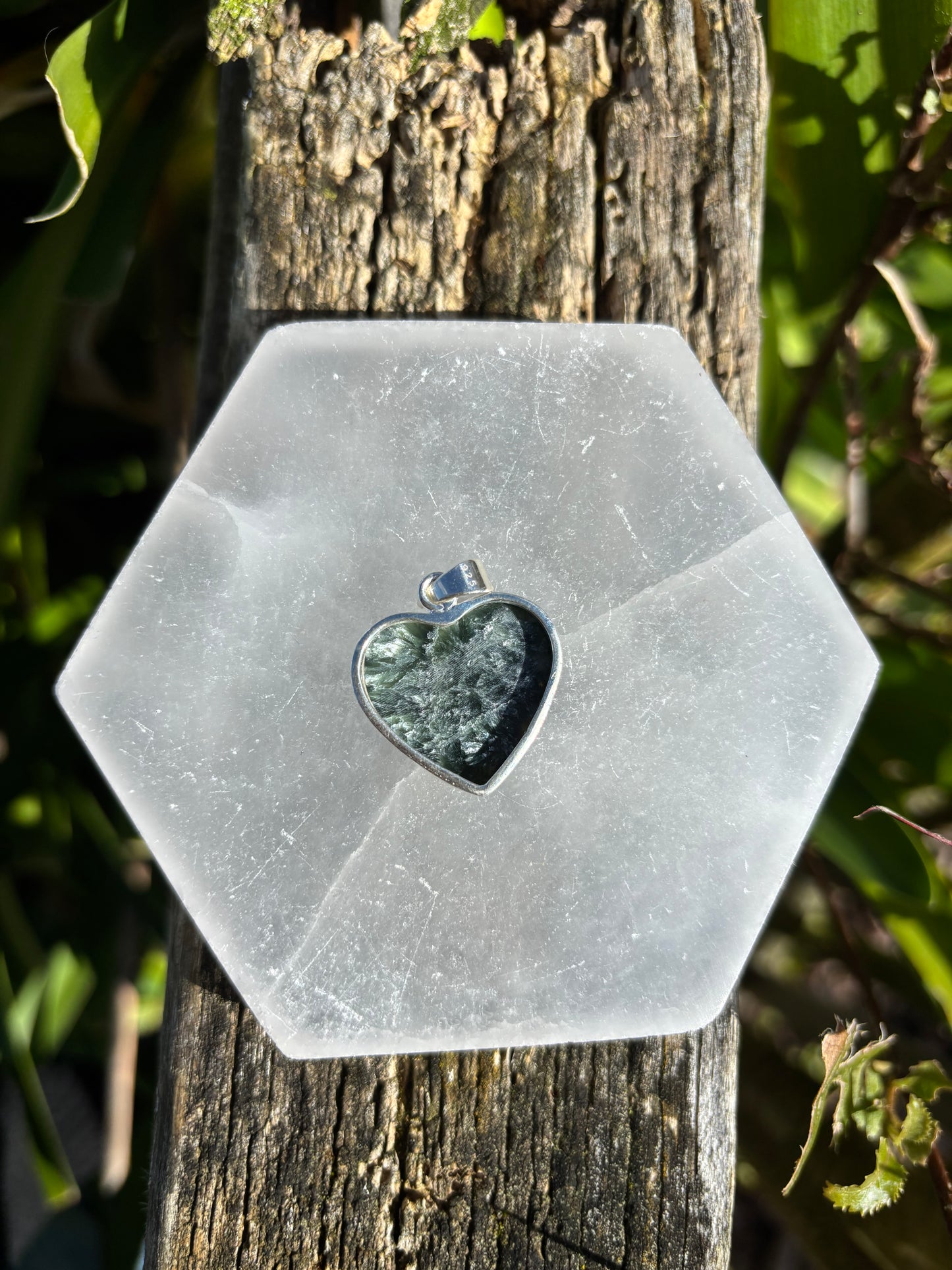 Seraphinite Heart | Polished Sterling Silver Pendant