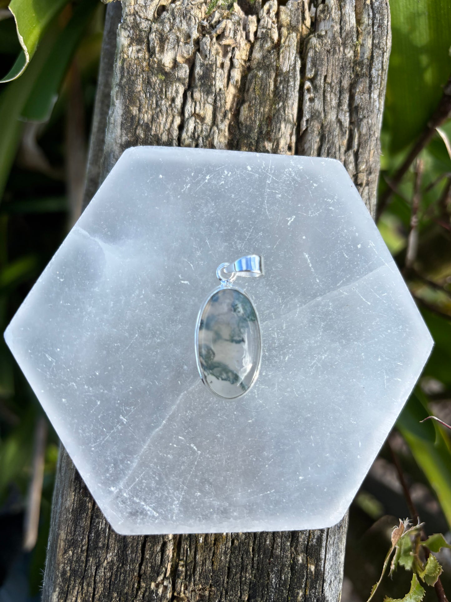 Moss Agate | Polished Sterling Silver Pendant A