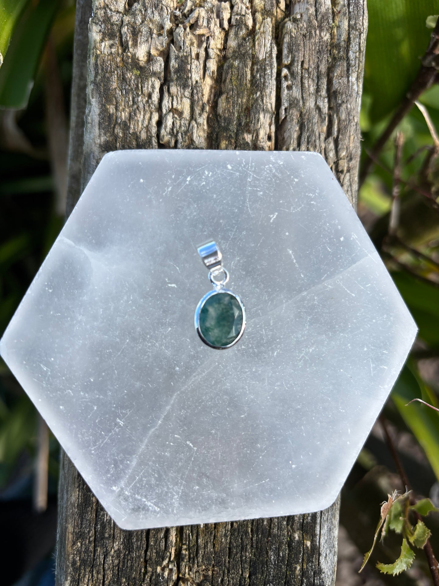 Moss Agate | Faceted Sterling Silver Pendant D