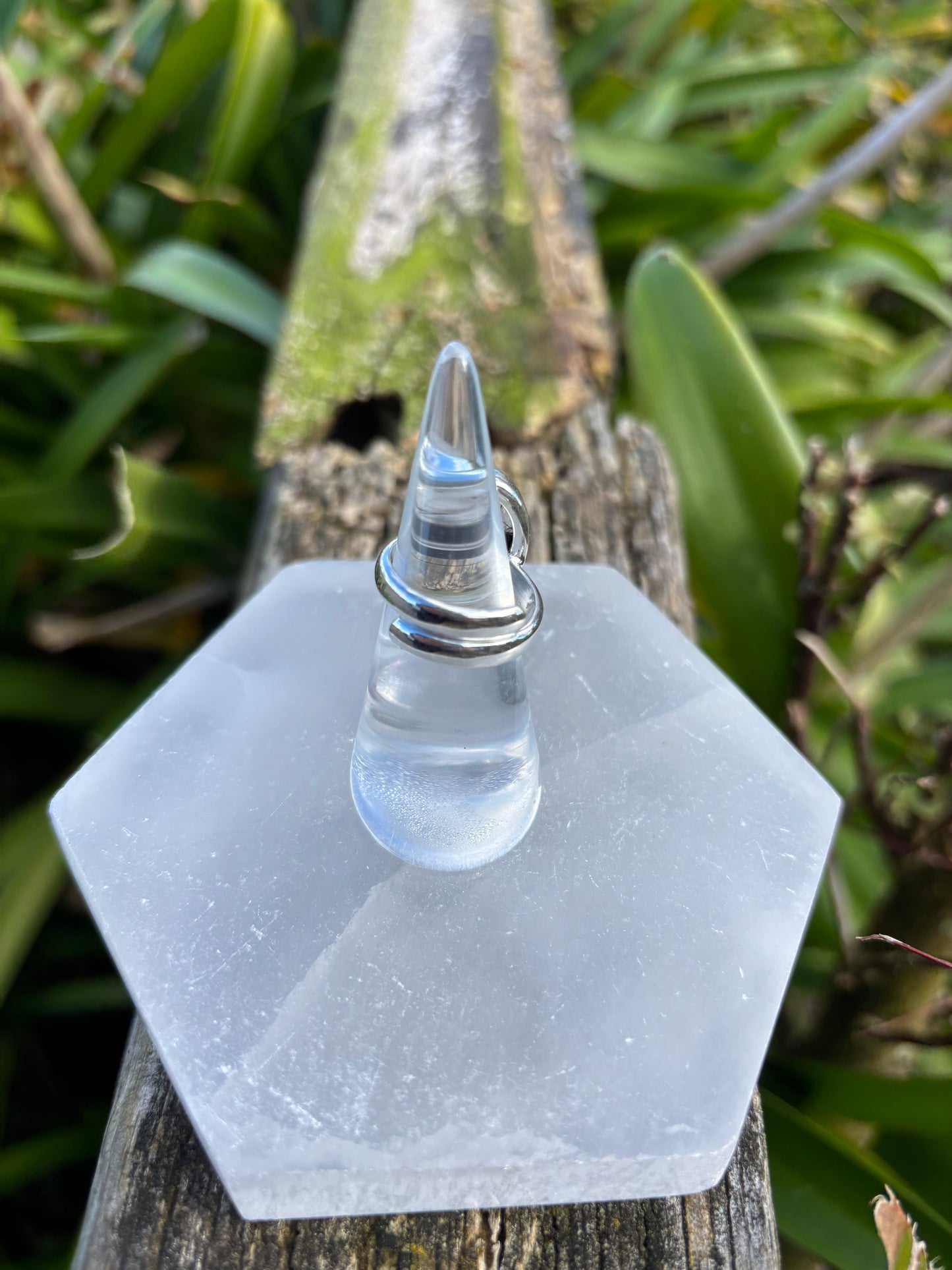 Quartz & Tourmaline | Polished Sterling Silver Adjustable Ring A