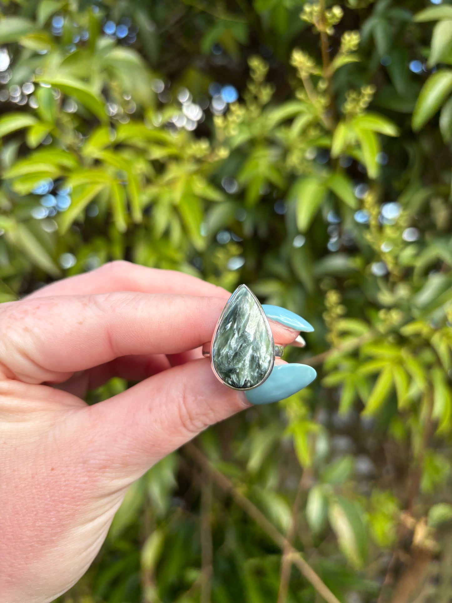 Seraphinite | Polished Sterling Silver Adjustable Ring A