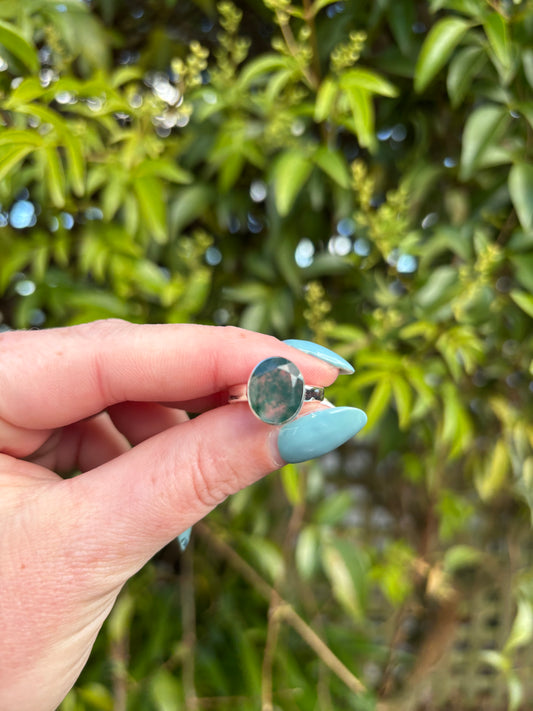 Moss Agate | Faceted Sterling Silver Adjustable Ring A
