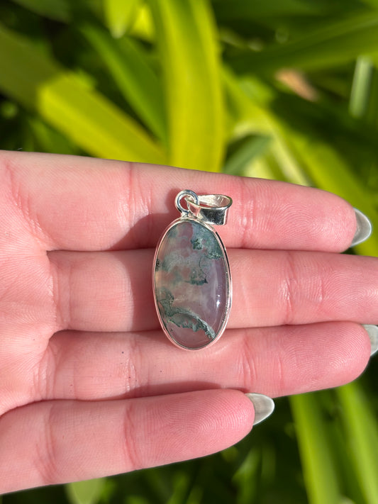 Moss Agate | Polished Sterling Silver Pendant A