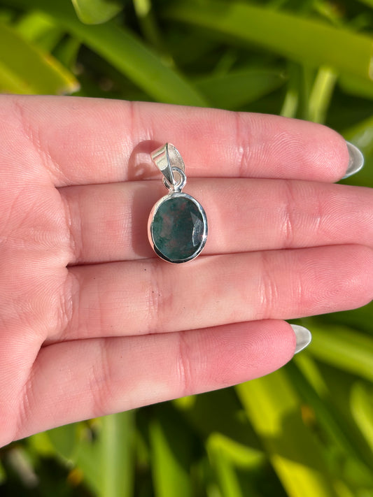 Moss Agate | Faceted Sterling Silver Pendant D
