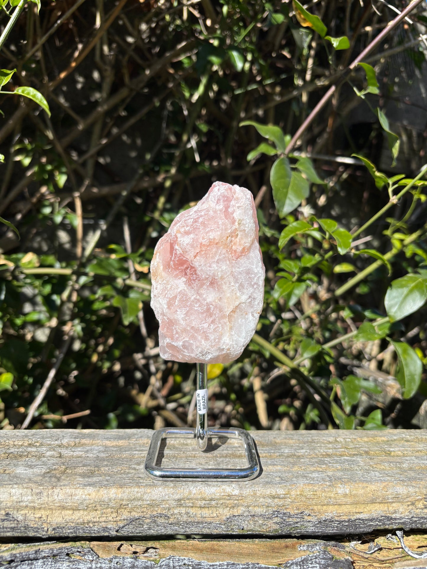 Rose Quartz Rough On Metal Stand B