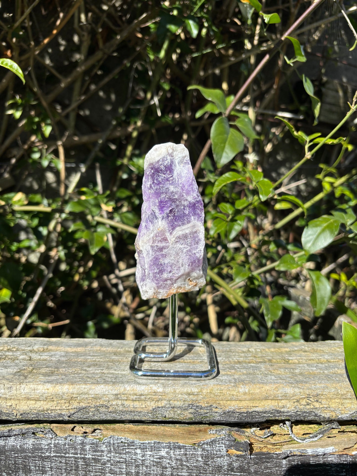 Chevron Amethyst Rough On Metal Stand