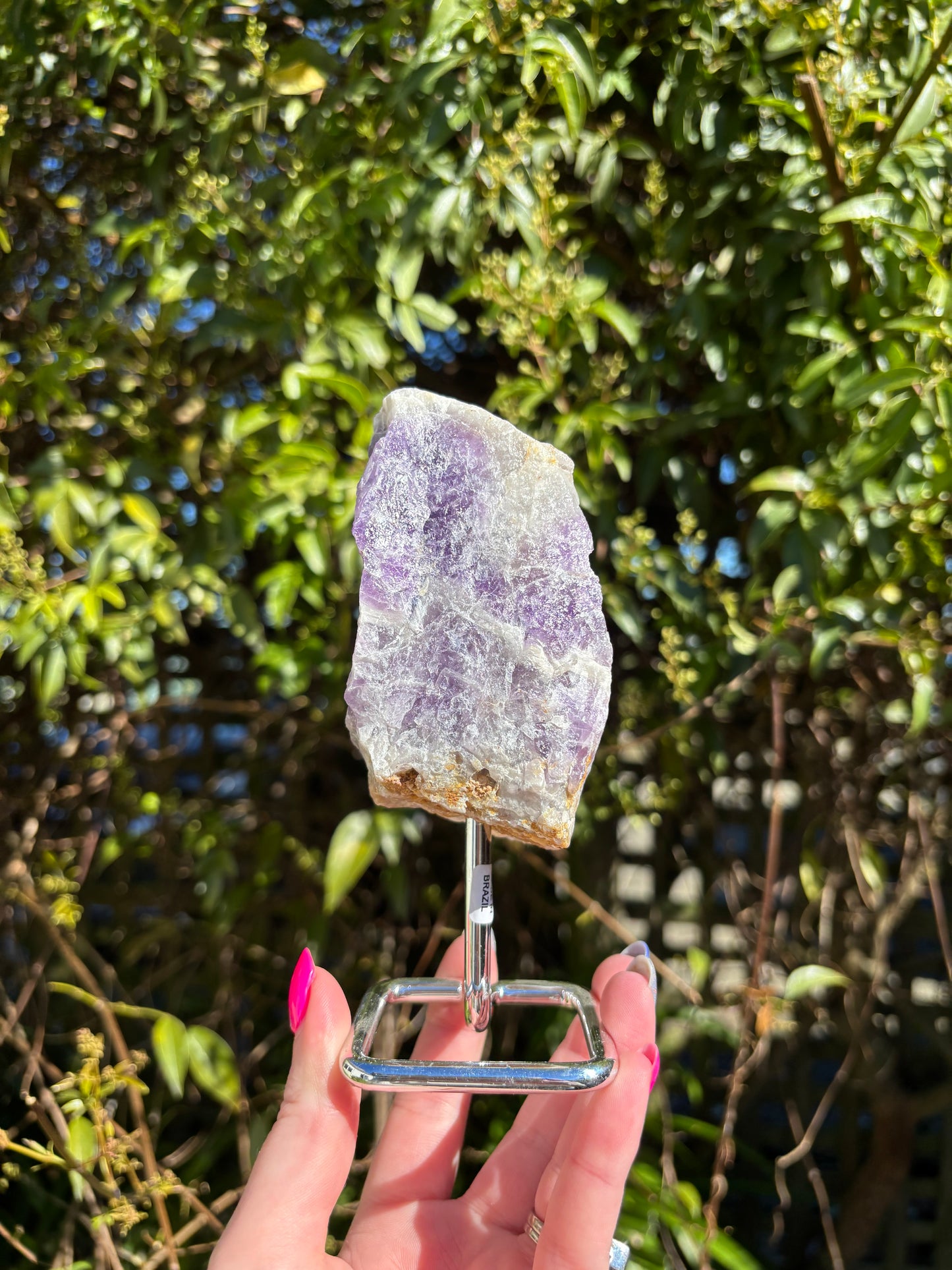 Chevron Amethyst Rough On Metal Stand