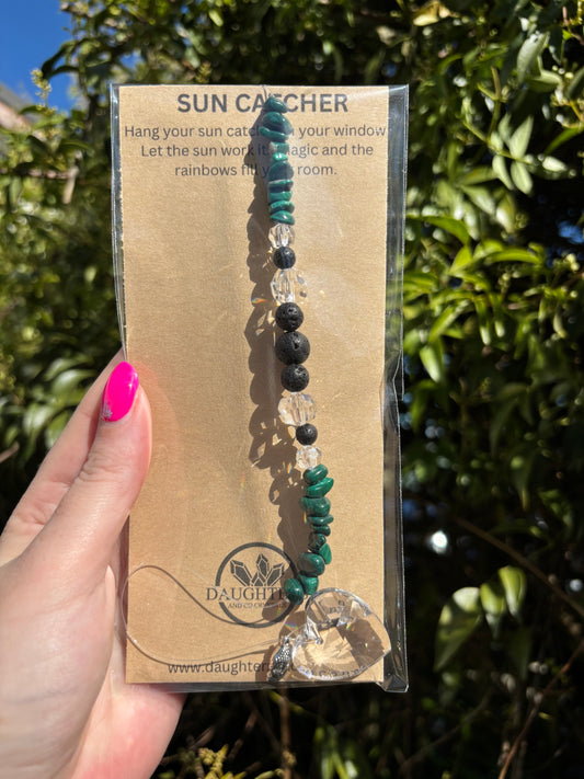 Malachite & Lava Stone | Heart Sun Catcher
