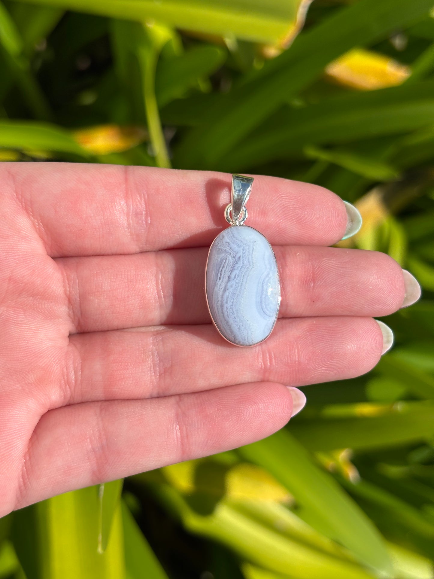 Blue Lace Agate | Polished Sterling Silver Pendant C