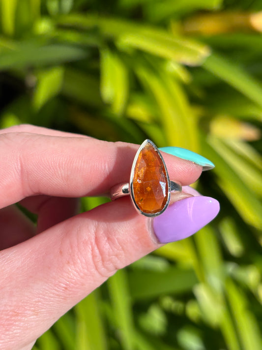 Orange Kyanite | Rose Cut Sterling Silver Adjustable Ring B