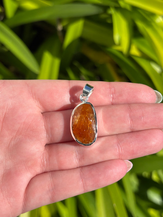 Orange Kyanite | Rose Cut Sterling Silver Pendant C