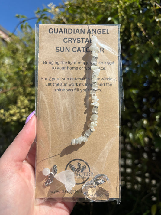 Rainbow Moonstone & Cats Eye | Guardian Angel Heart Sun Catcher