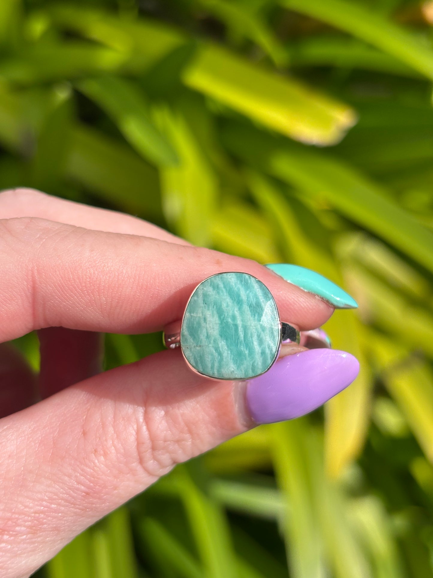 Amazonite | Rose Cut Sterling Silver Adjustable Ring A