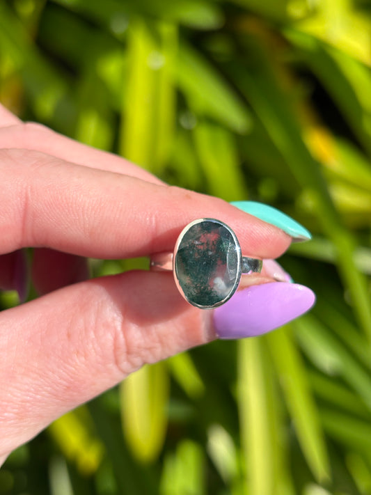 Moss Agate | Faceted Sterling Silver Adjustable Ring E
