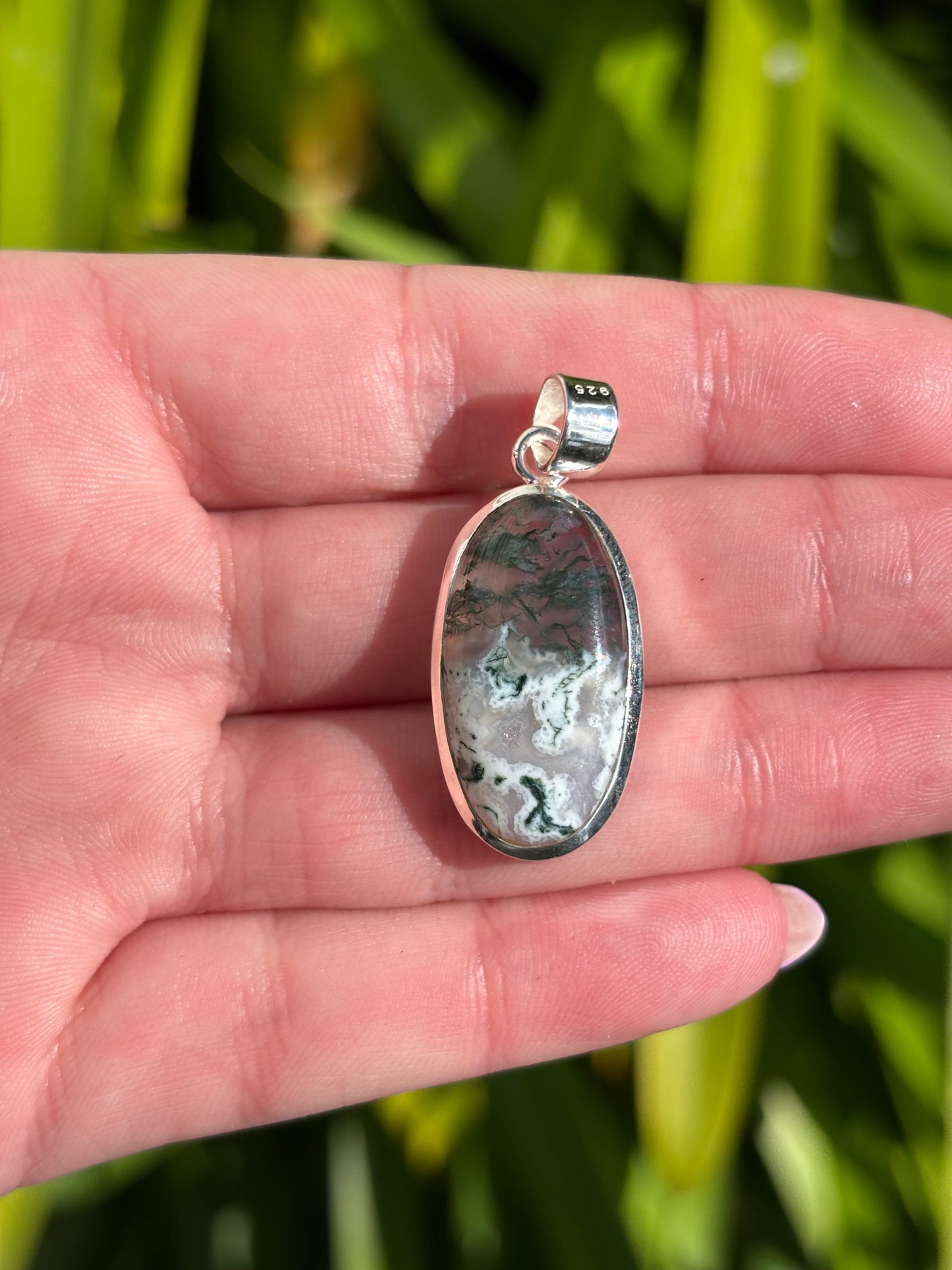 Moss Agate | Polished Sterling Silver Pendant G
