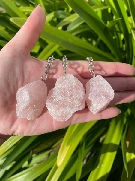 Rose Quartz Rough Crystal Keyring