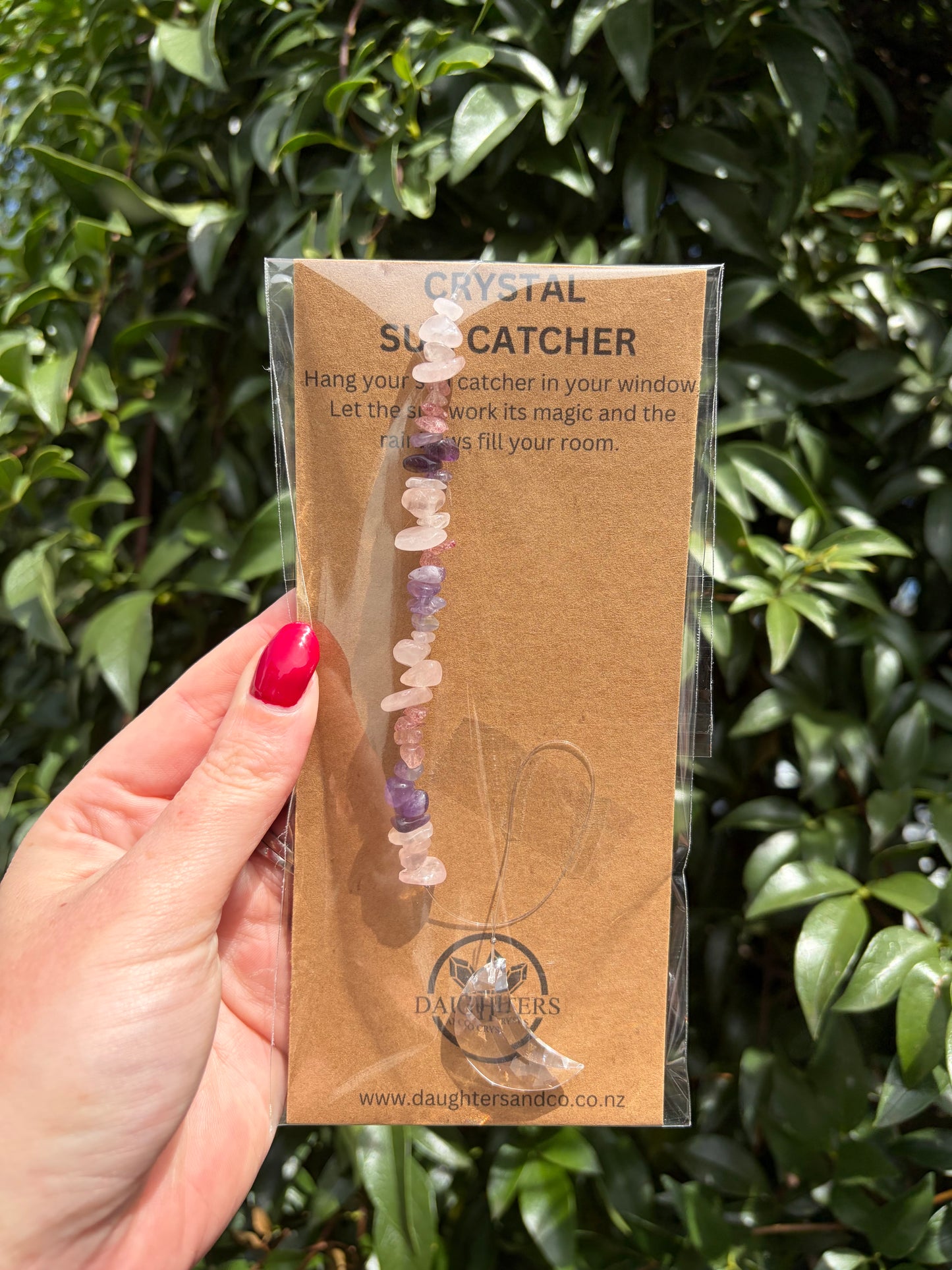Rose Quartz, Strawberry Quartz & Amethyst | Moon Sun Catcher