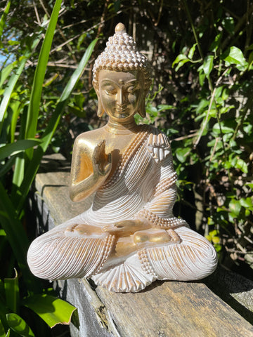 Gold & White Meditating Buddha Small