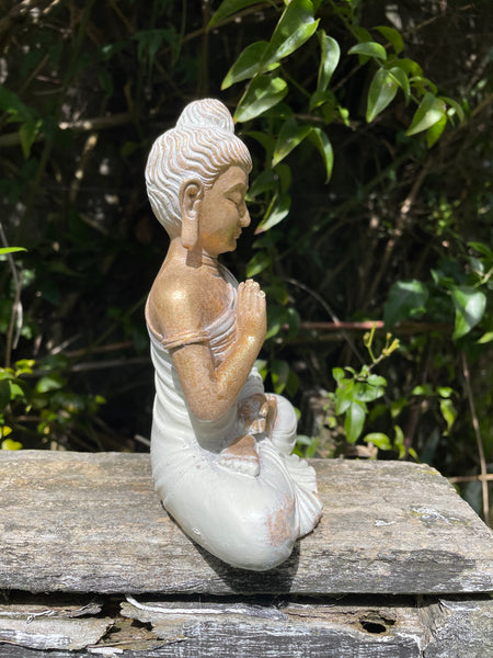 Gold & White Meditating Buddha Small