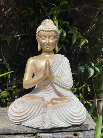 Gold & White Meditating Buddha Large