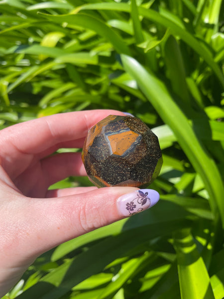 Tigers Eye Faceted Sphere A