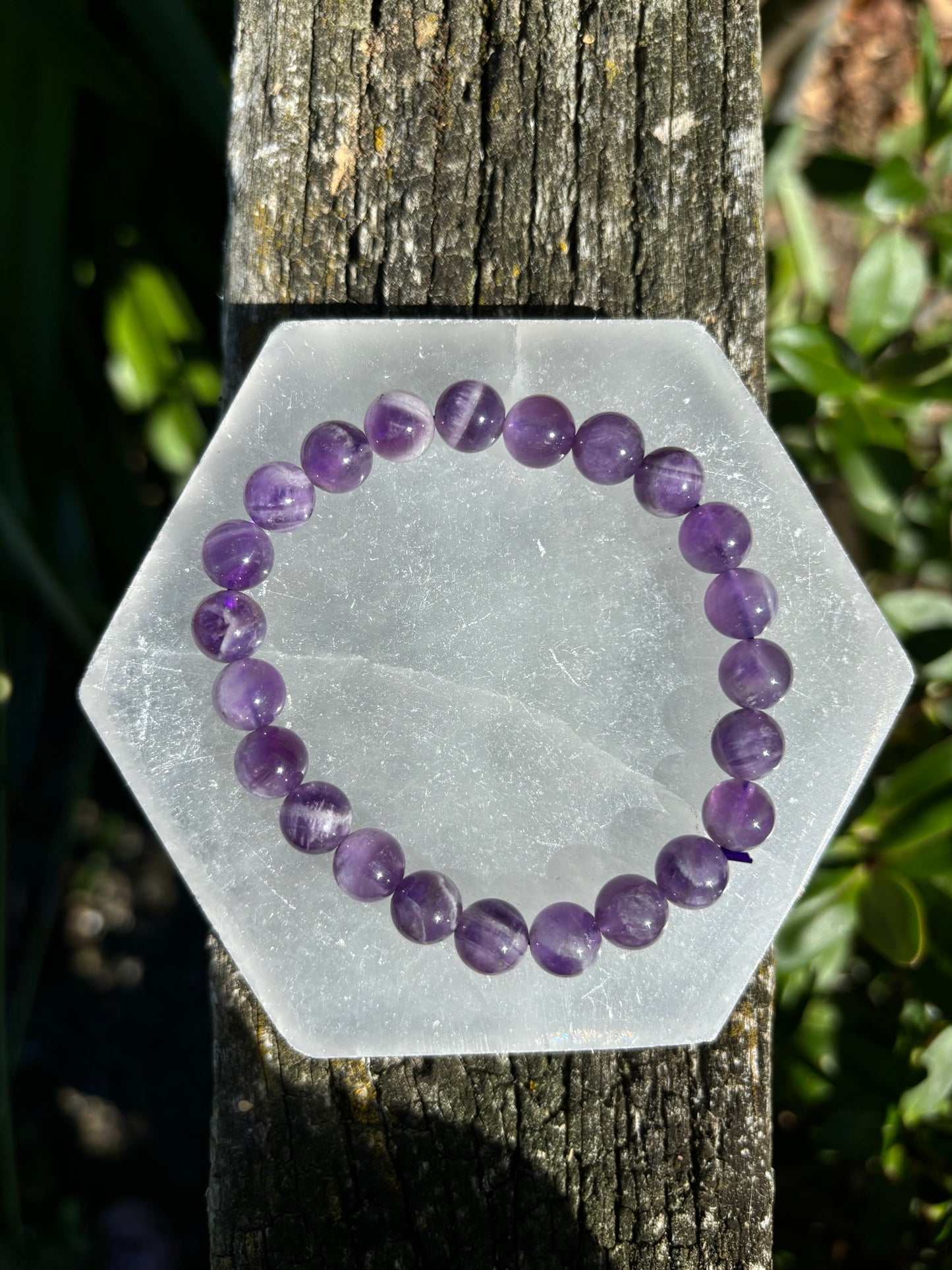 Chevron Amethyst | Round Bead Bracelet