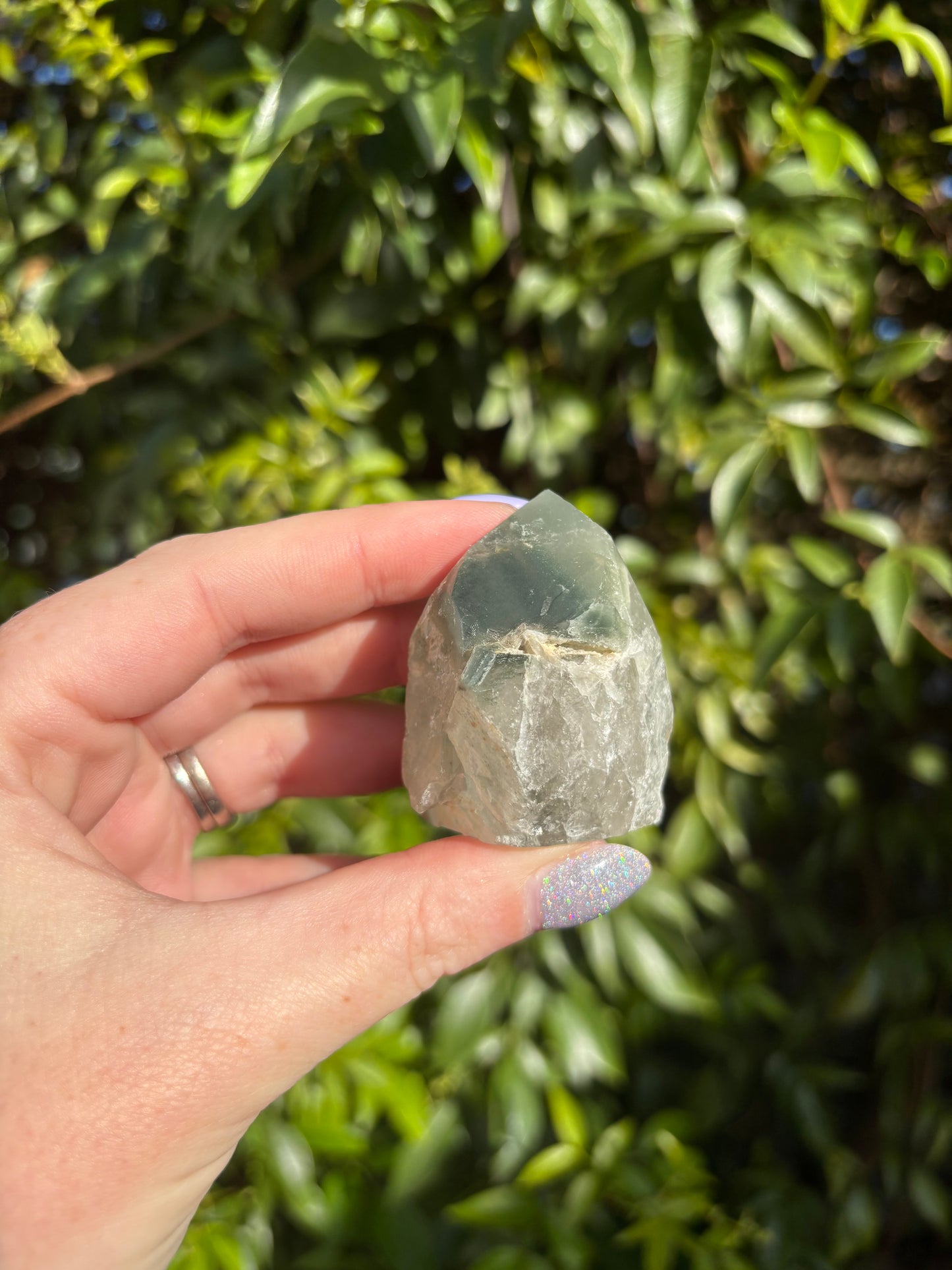 Chlorite Phantom Quartz Semi Polished Point A