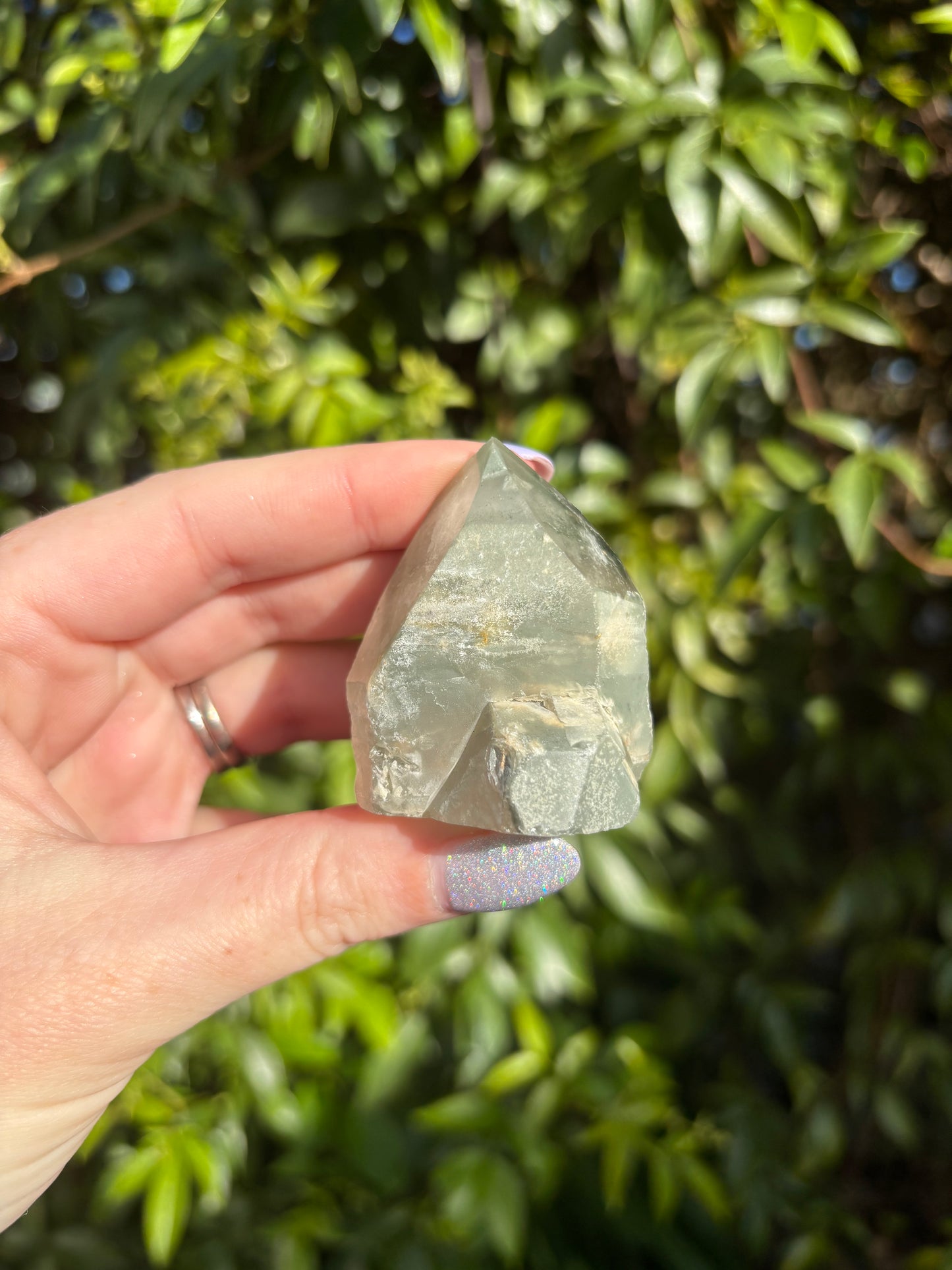 Chlorite Phantom Quartz Semi Polished Point A